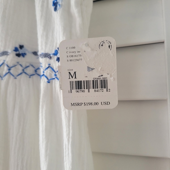 Free People Magda Blue Embroidered White Maxi Dress In Ivory Indigo Size M NWT - Picture 7 of 15